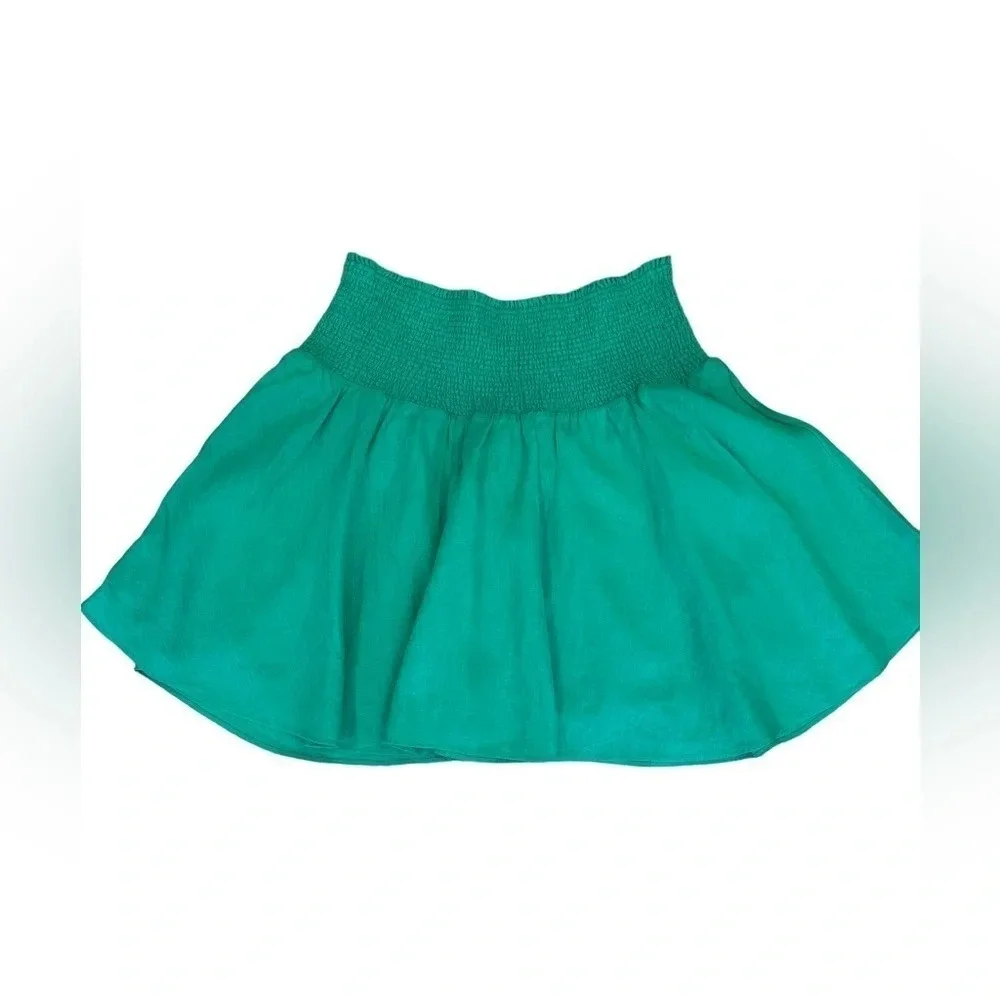 J Crew Smocked-waist linen mini skirt Size XL Waist: 16” Length: 20”